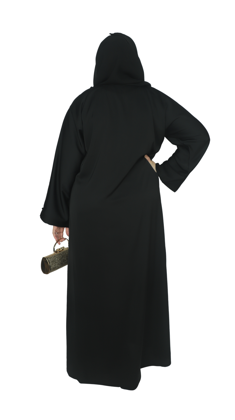 YUYINA MADE IN UAE Elegant Closed Abaya with Thread & Bead Work on Front and Sleeves, Stylish Pleats, with Matching Head Scarf, Everyday/Office Wear