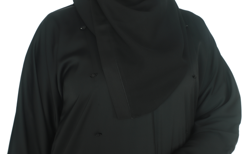 YUYINA MADE IN UAE Elegant Closed Abaya with Thread & Bead Work on Front and Sleeves, Stylish Pleats, with Matching Head Scarf, Everyday/Office Wear