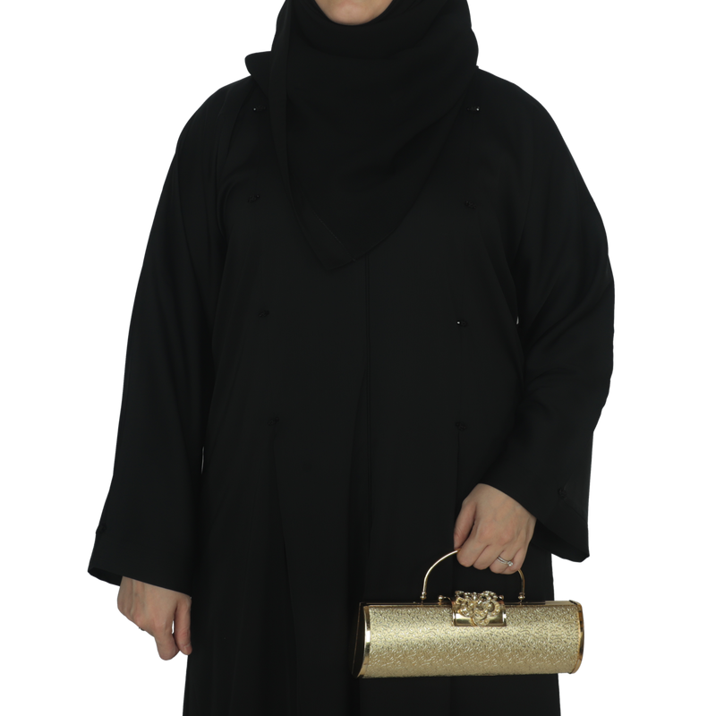 YUYINA MADE IN UAE Elegant Closed Abaya with Thread & Bead Work on Front and Sleeves, Stylish Pleats, with Matching Head Scarf, Everyday/Office Wear