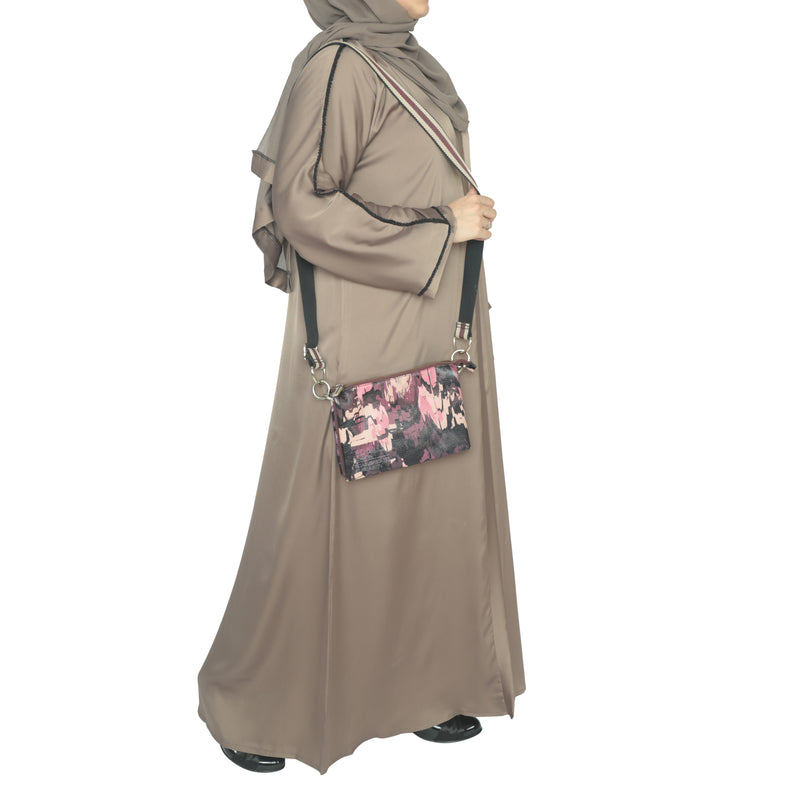 YUYINA MADE IN UAE Elegant Front Open Abaya with Buttons, Black Bead Lace on Sleeves, with Matching Head Scarf , Everyday/Office Wear