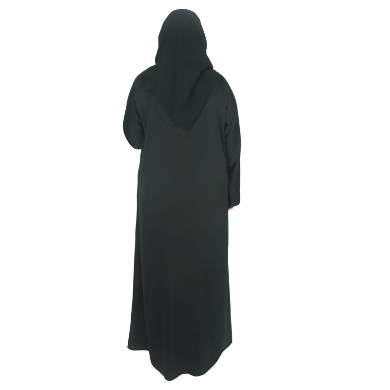 YUYINA MADE IN UAE Elegant Closed Abaya with Black Piping on Front and Sleeves, Decorative Buttons, with Matching Head Scarf, Everyday/Office Wear