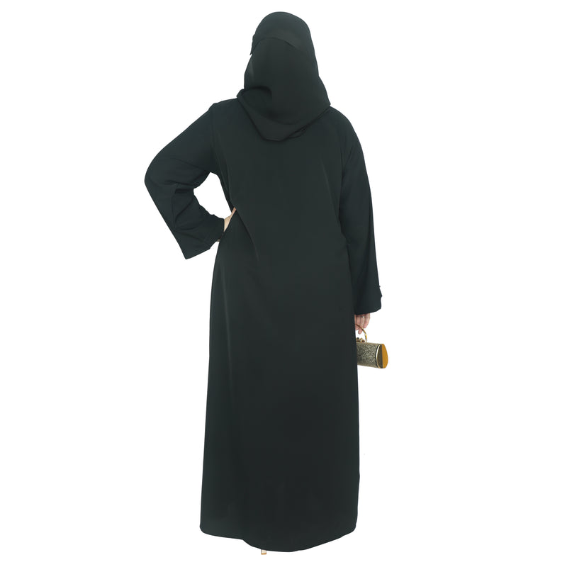 YUYINA MADE IN UAE Elegant Closed Abaya, Criss-Cross Piping, Bead Work , with Matching Head Scarf, Everyday/Office Wear