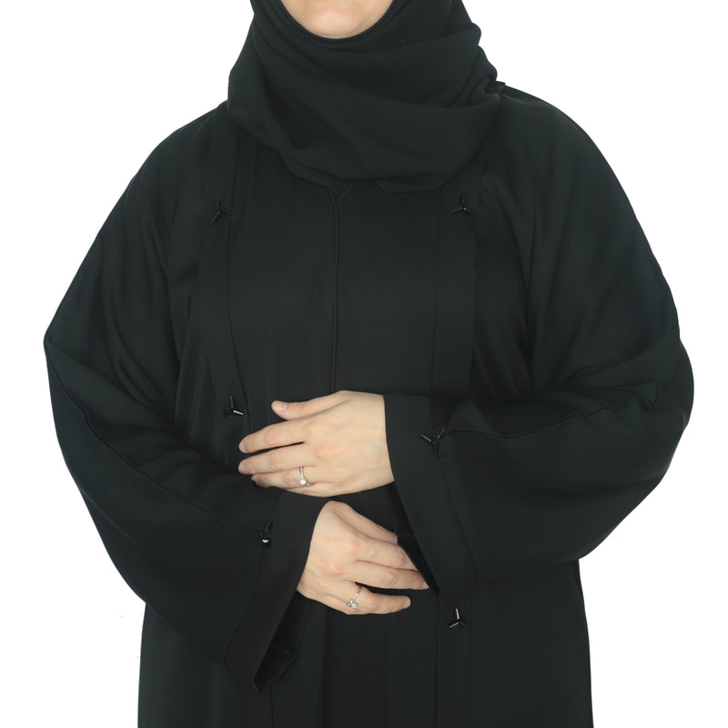 YUYINA MADE IN UAE Elegant Closed Abaya, Pleated Style , Triangle Pipe Work, with Matching Head Scarf, Everyday/Office Wear