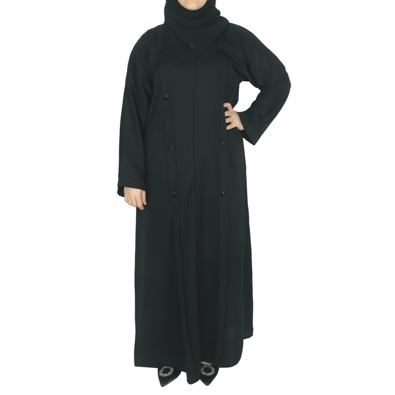 YUYINA MADE IN UAE Elegant Closed Abaya, Pleated Style , Triangle Pipe Work, with Matching Head Scarf, Everyday/Office Wear