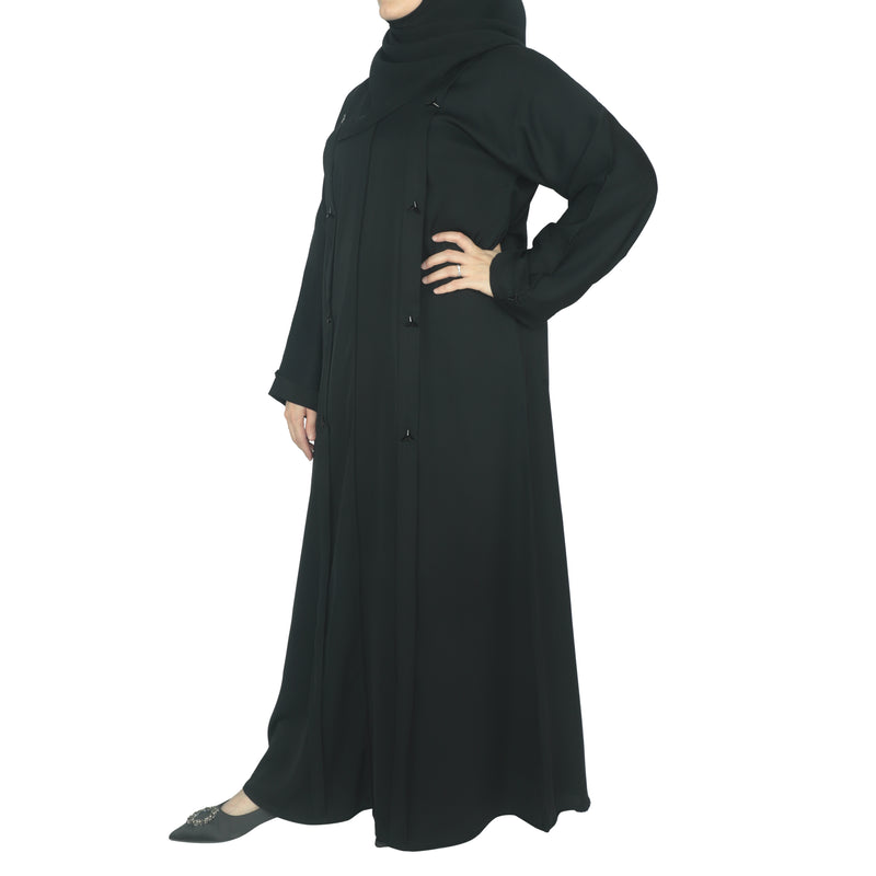 YUYINA MADE IN UAE Elegant Closed Abaya, Pleated Style , Triangle Pipe Work, with Matching Head Scarf, Everyday/Office Wear
