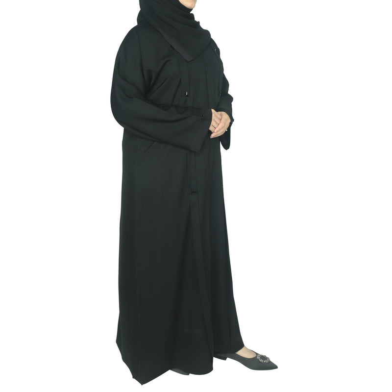 YUYINA MADE IN UAE Elegant Closed Abaya, Pleated Style , Triangle Pipe Work, with Matching Head Scarf, Everyday/Office Wear