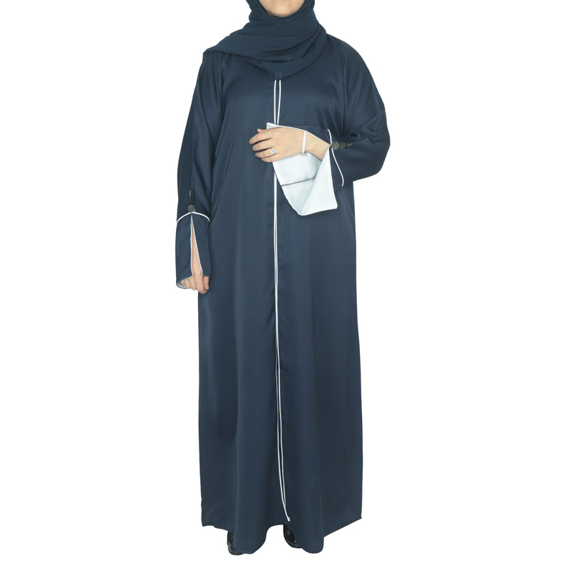 YUYINA MADE IN UAE Stylish Front Open Style with Buttons, Bell Sleeves with Button Design and White Lining on Front and Sleeves, with Matching Head Scarf, Party/Everyday/Office Wear