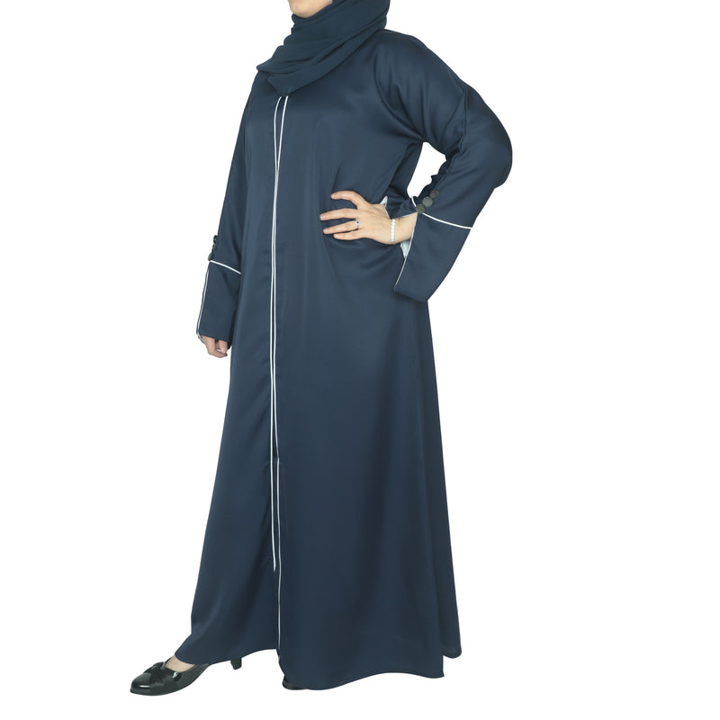 YUYINA MADE IN UAE Stylish Front Open Style with Buttons, Bell Sleeves with Button Design and White Lining on Front and Sleeves, with Matching Head Scarf, Party/Everyday/Office Wear