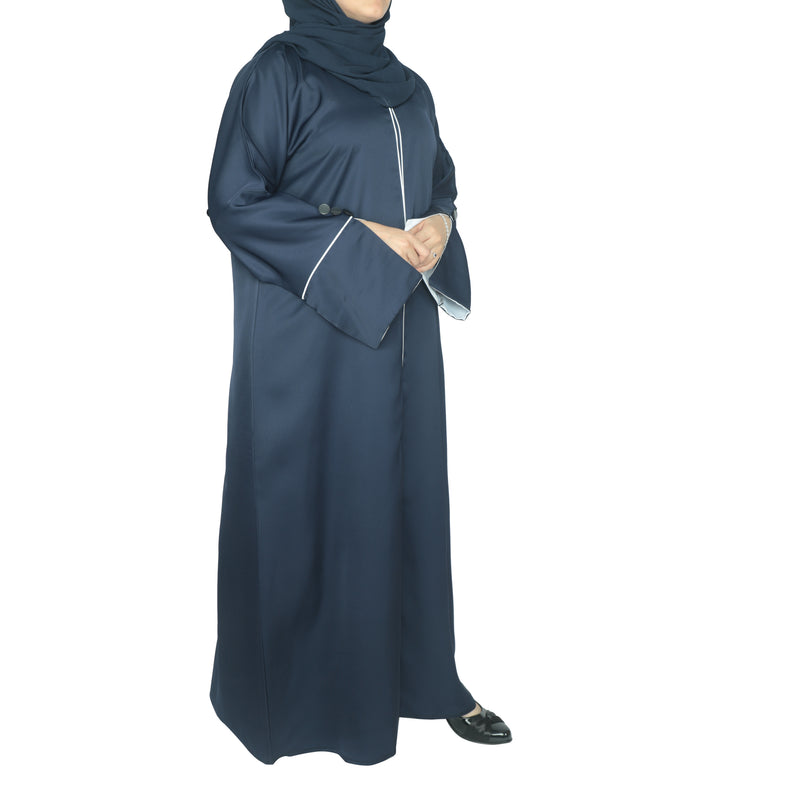 YUYINA MADE IN UAE Stylish Front Open Style with Buttons, Bell Sleeves with Button Design and White Lining on Front and Sleeves, with Matching Head Scarf, Party/Everyday/Office Wear