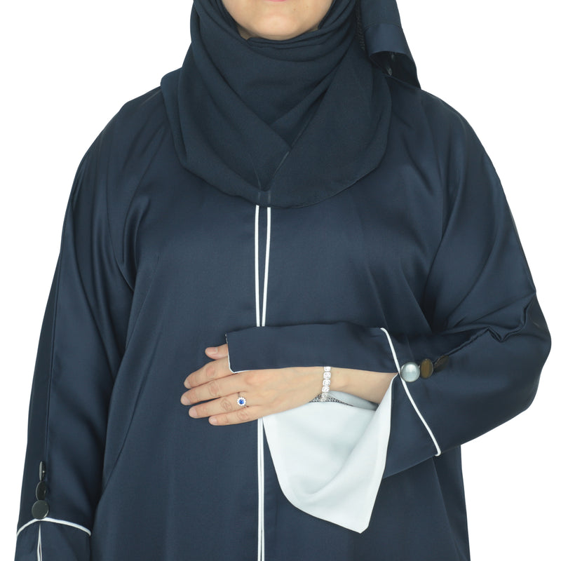 YUYINA MADE IN UAE Stylish Front Open Style with Buttons, Bell Sleeves with Button Design and White Lining on Front and Sleeves, with Matching Head Scarf, Party/Everyday/Office Wear