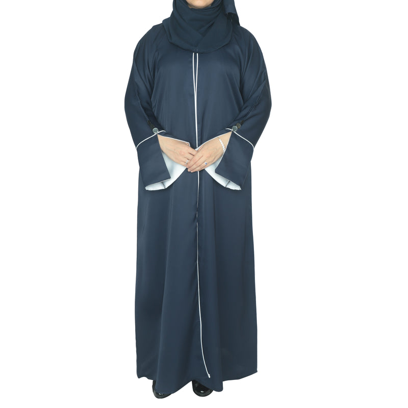 YUYINA MADE IN UAE Stylish Front Open Style with Buttons, Bell Sleeves with Button Design and White Lining on Front and Sleeves, with Matching Head Scarf, Party/Everyday/Office Wear