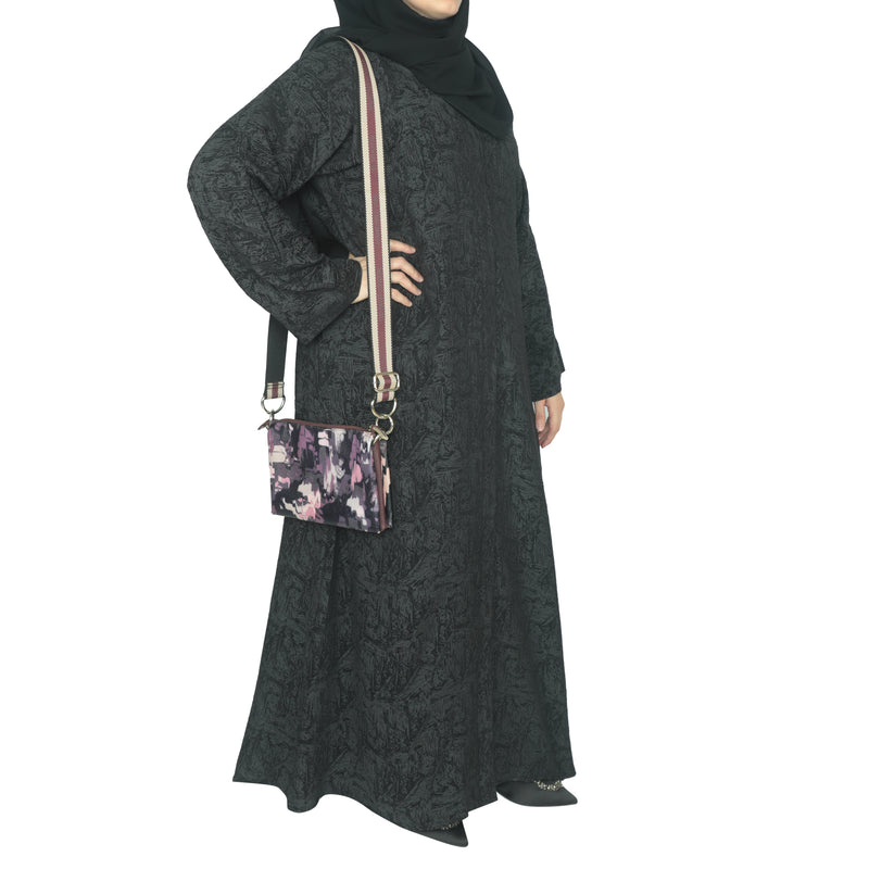YUYINA MADE IN UAE Elegant Front Open Abaya with Buttons, Printed Design , with Matching Head Scarf , Everyday/Office Wear
