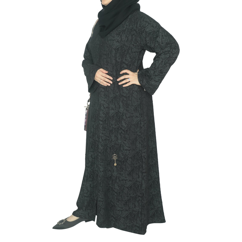 YUYINA MADE IN UAE Elegant Front Open Abaya with Buttons, Printed Design , with Matching Head Scarf , Everyday/Office Wear