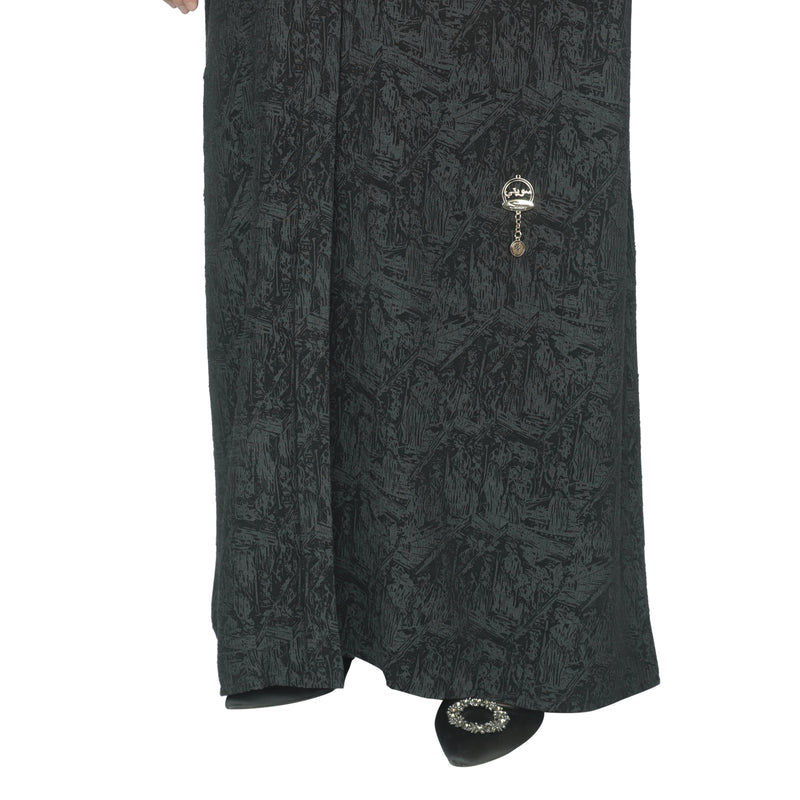 YUYINA MADE IN UAE Elegant Front Open Abaya with Buttons, Printed Design , with Matching Head Scarf , Everyday/Office Wear