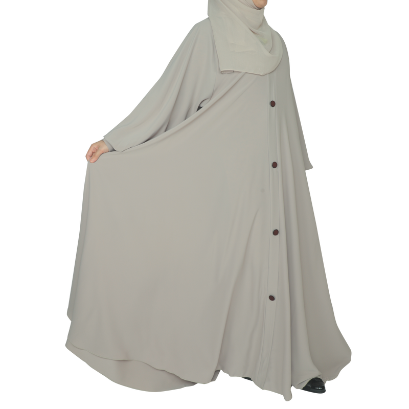 Yuyina MADE IN UAE Women's Elegant Closed A-Line Abaya with Button Detail Bishop Sleeves Belt & Matching Hijab for Office Daily Wear| Beige