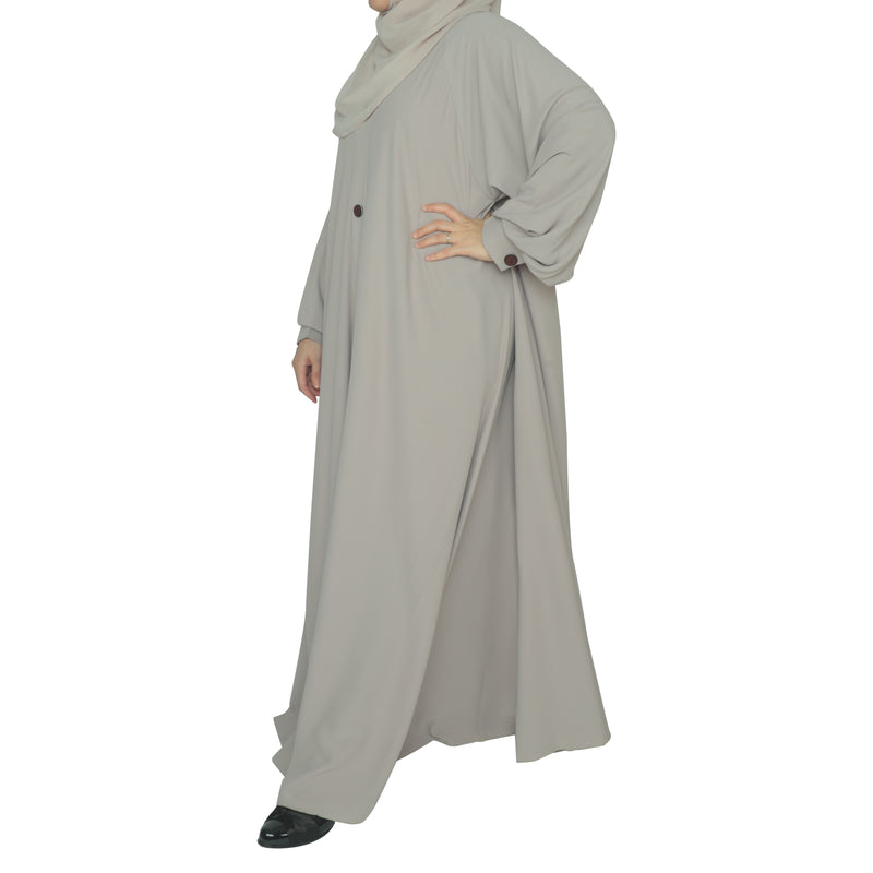 Yuyina MADE IN UAE Women's Elegant Closed A-Line Abaya with Button Detail Bishop Sleeves Belt & Matching Hijab for Office Daily Wear| Beige