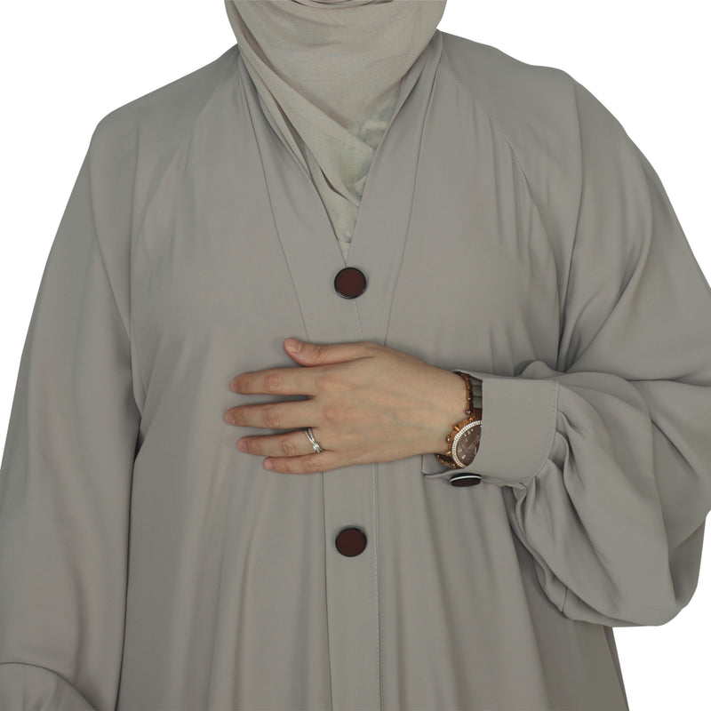 Yuyina MADE IN UAE Women's Elegant Closed A-Line Abaya with Button Detail Bishop Sleeves Belt & Matching Hijab for Office Daily Wear| Beige