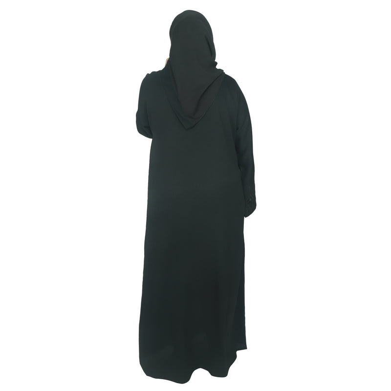 YUYINA MADE IN UAE Elegant Front Open Abaya with Buttons, Embroidered Sleeve Work, with Matching Head Scarf, Everyday/Office Wear