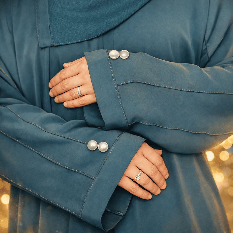 Yuyina MADE IN UAE Women's Elegant Closed Abaya with Button Detail Pleated Sleeves & Back with Matching Hijab for Party Office & Daily Wear| Steel Blue