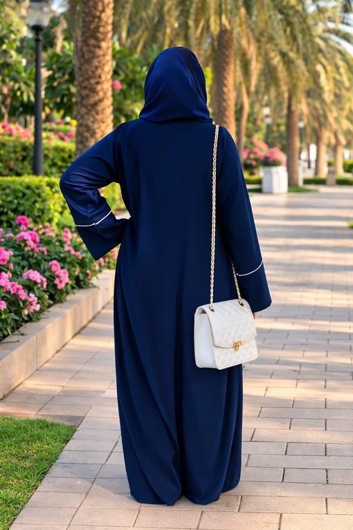 YUYINA MADE IN UAE Stylish Front Open Style with Buttons, Bell Sleeves with Button Design and White Lining on Front and Sleeves, with Matching Head Scarf, Party/Everyday/Office Wear