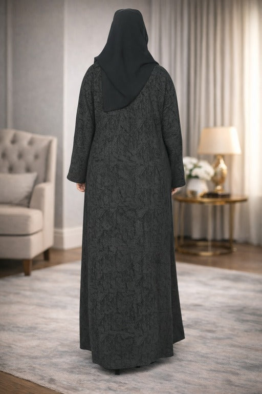 YUYINA MADE IN UAE Elegant Front Open Abaya with Buttons, Printed Design , with Matching Head Scarf , Everyday/Office Wear