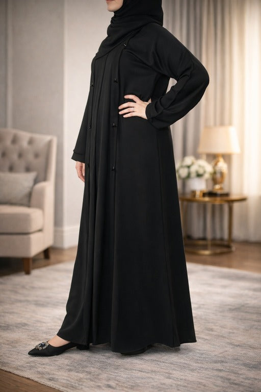 YUYINA MADE IN UAE Elegant Closed Abaya, Pleated Style , Triangle Pipe Work, with Matching Head Scarf, Everyday/Office Wear