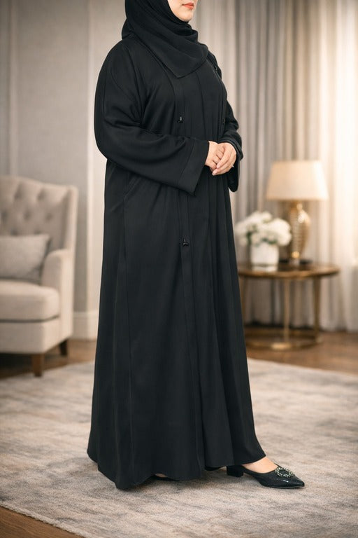 YUYINA MADE IN UAE Elegant Closed Abaya, Pleated Style , Triangle Pipe Work, with Matching Head Scarf, Everyday/Office Wear