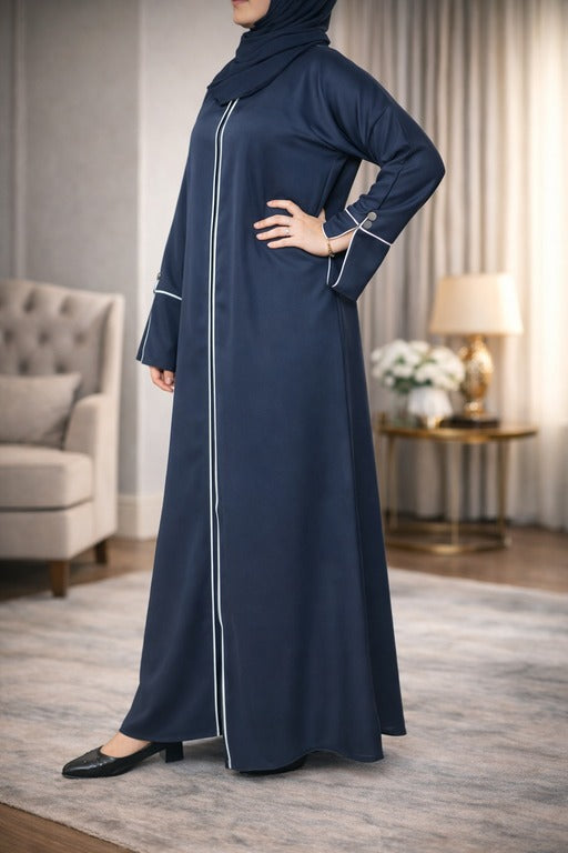 YUYINA MADE IN UAE Stylish Front Open Style with Buttons, Bell Sleeves with Button Design and White Lining on Front and Sleeves, with Matching Head Scarf, Party/Everyday/Office Wear