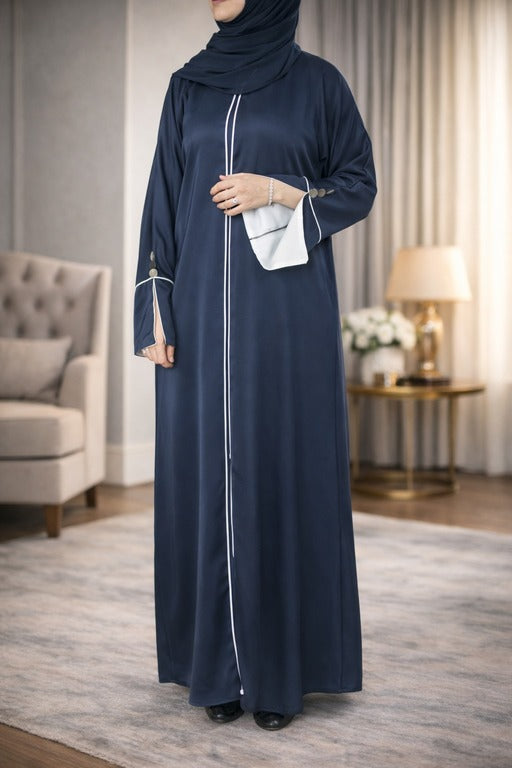 YUYINA MADE IN UAE Stylish Front Open Style with Buttons, Bell Sleeves with Button Design and White Lining on Front and Sleeves, with Matching Head Scarf, Party/Everyday/Office Wear