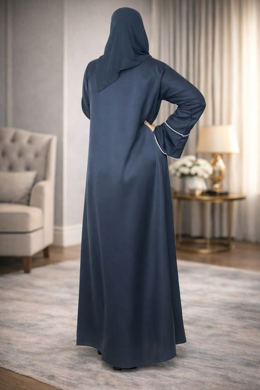 YUYINA MADE IN UAE Stylish Front Open Style with Buttons, Bell Sleeves with Button Design and White Lining on Front and Sleeves, with Matching Head Scarf, Party/Everyday/Office Wear